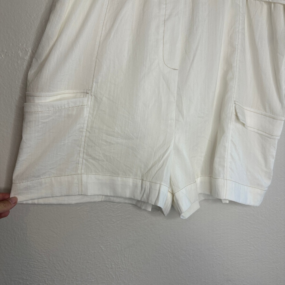 Anthropologie Moon River White High Waisted Paperbag Utility Cargo Shorts XL New - Picture 6 of 9